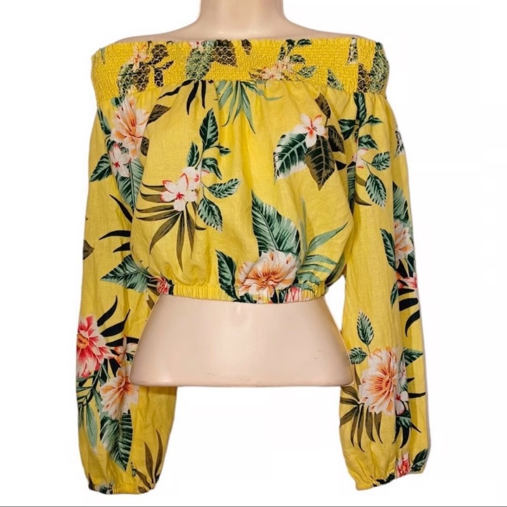Guess Yellow Floral Off-Shoulder Blouse